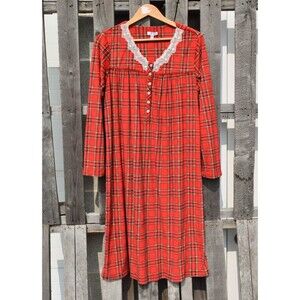 Secret Treasures Red Tartan Plaid Velour Christmas Lace Collar Nightgown Sz M